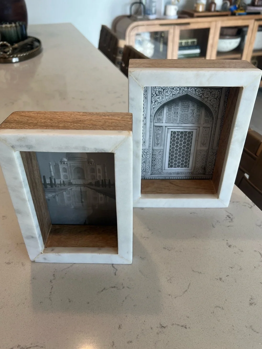 Marble-Trim Wooden Photo Frames Set